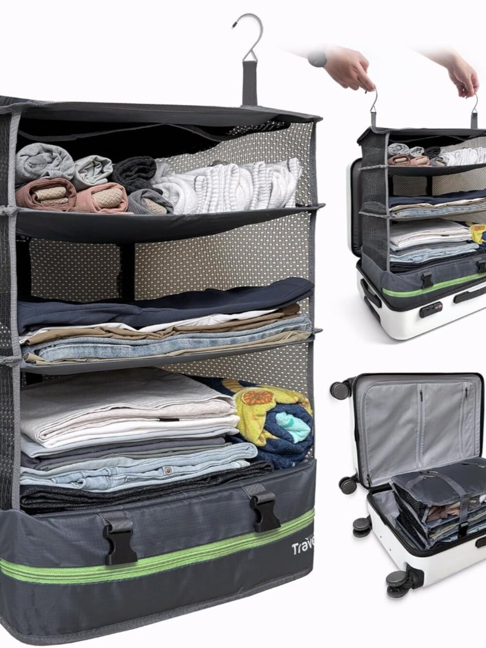 Stow-N-Go Portable Hanging Travel Shelves, Packing Organizer for Luggage. Carry